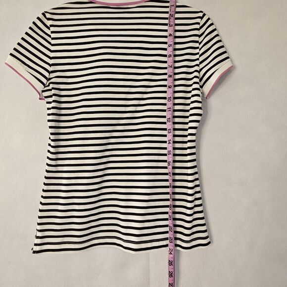CLOVER By Bobby Jones Sz S Black & White Stripe Polo Womens Gold Button - Picture 3 of 8